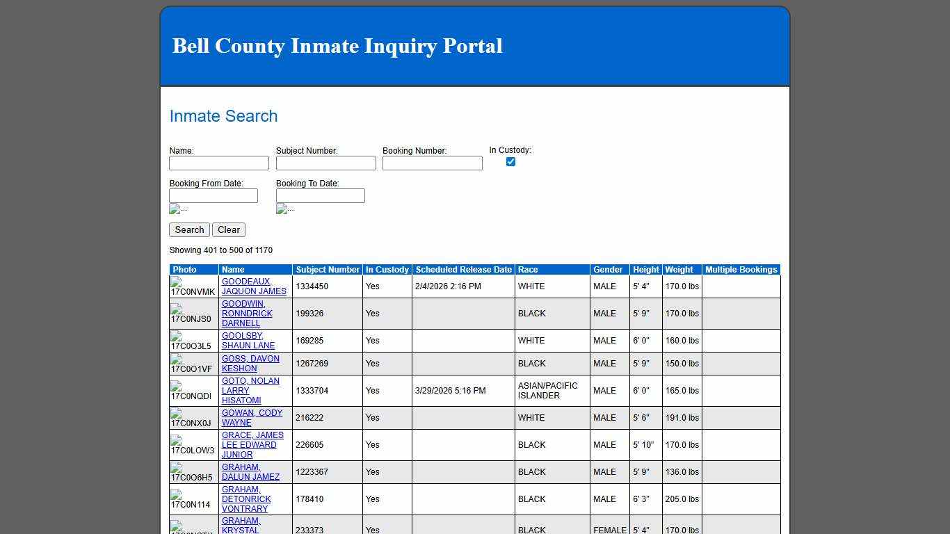 Inmate Search