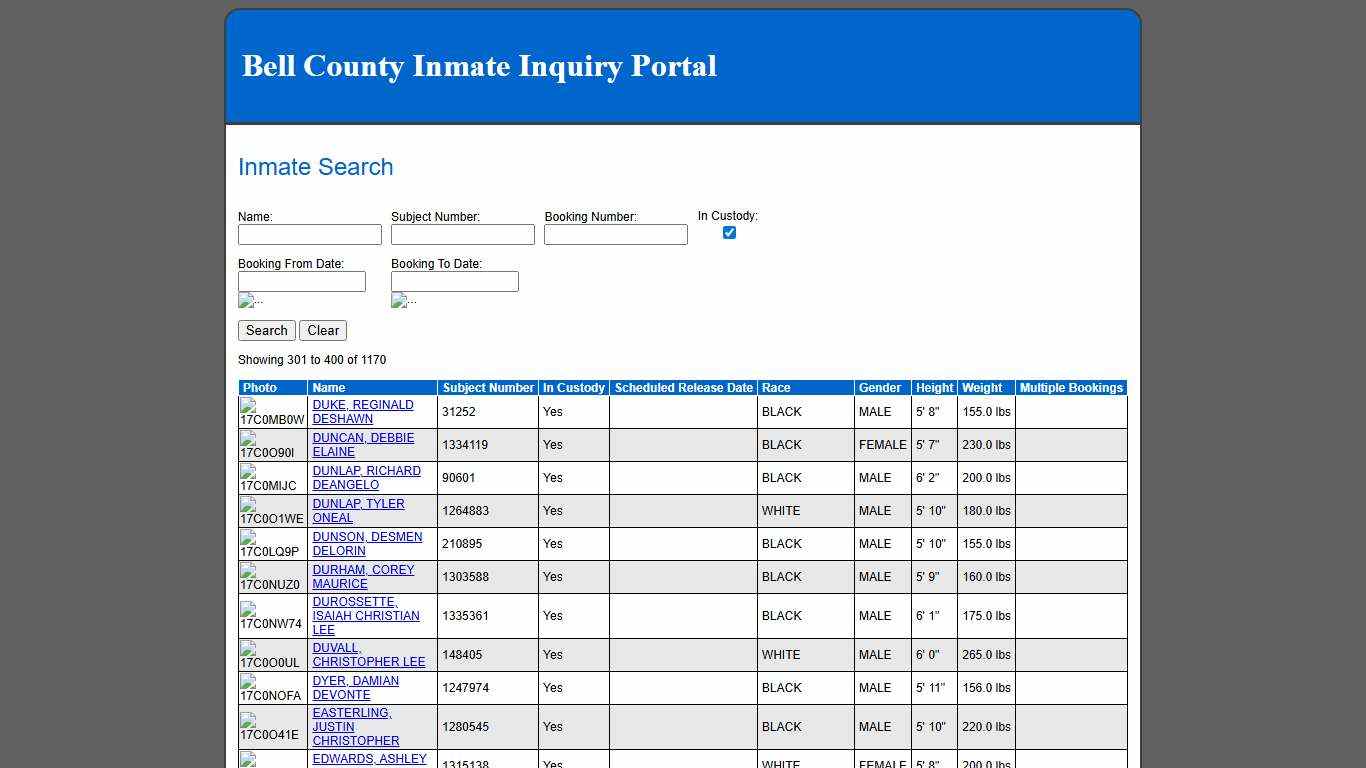 Inmate Search